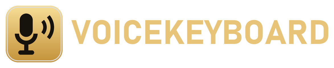 The VoiceKeyboard logo: a gold rounded square with a microphone and sound waves, and the word VOICEKEYBOARD in gold.